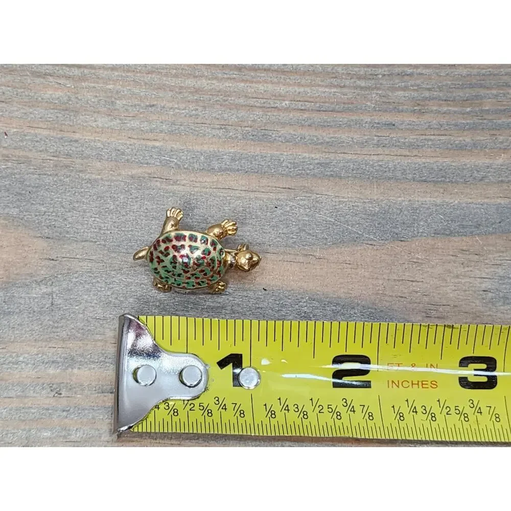 Vintage Gold Tone Turtle Pin Metal Enamel Brooch Reptile